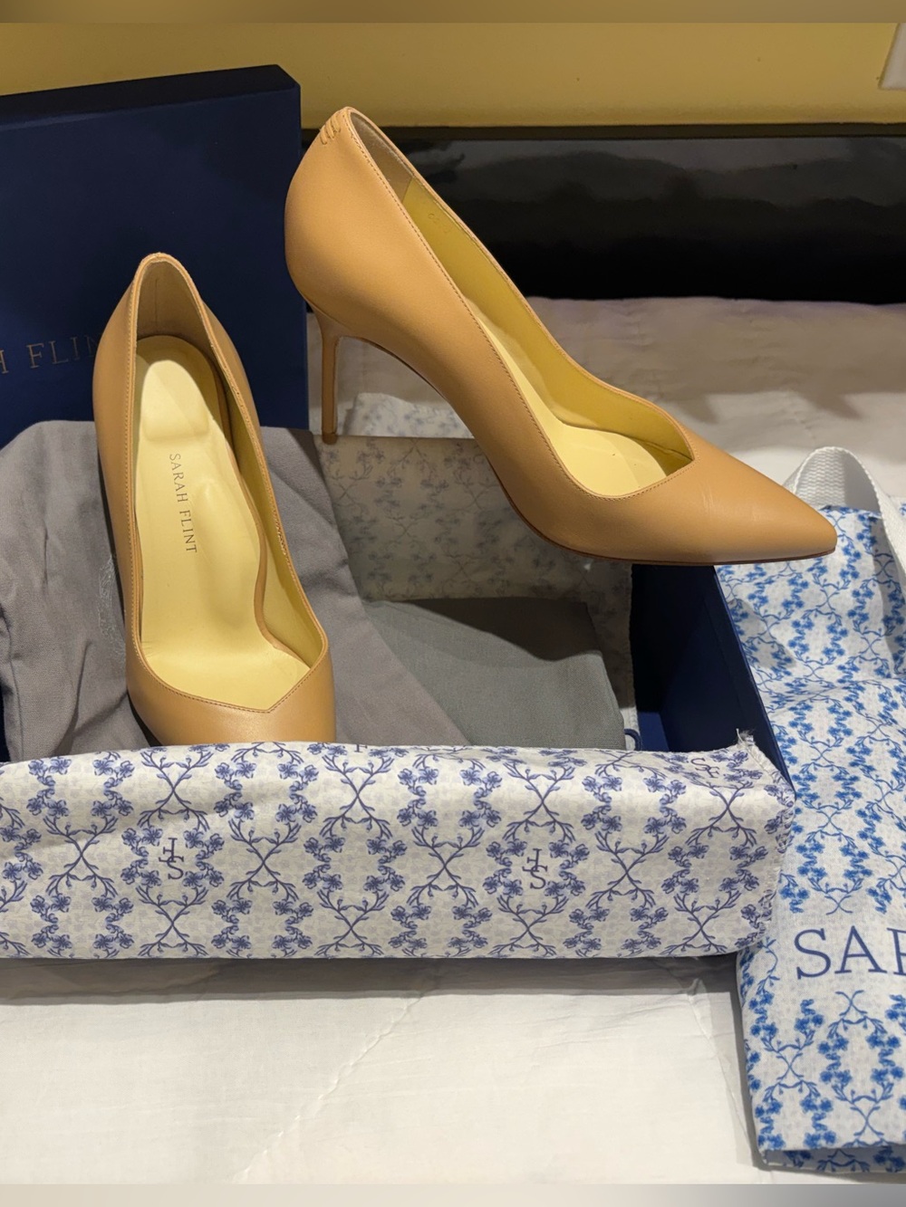 Sarah Flint Tan Leather Pointed-Toe Stiletto Pumps